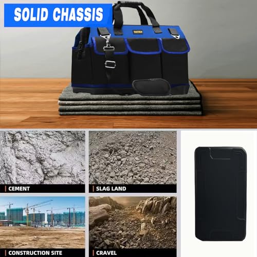 FASTECH 22 Inch Bottom Tools Bag With Wide Mouth For Tool Storage, Carrier and Organizer, Heavy Duty Tool Tote Bag For Men/Women, Wide Mouth Tool Bag With Inside Pockets (22 Inch) - size: 22INCH