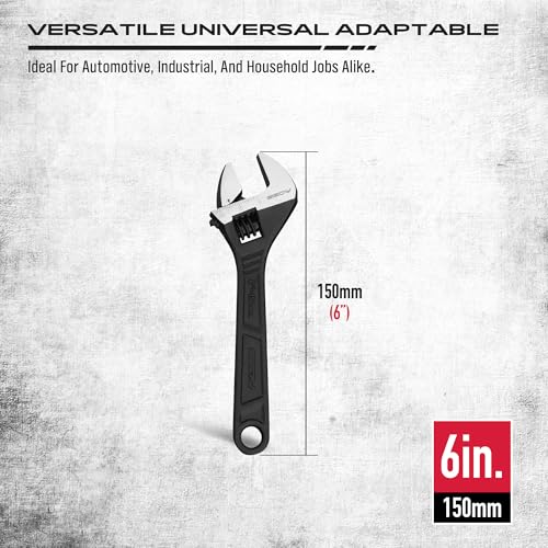SEDY 6-Inch Adjustable Wrench, Black Oxide Finish Wide Jaw Spanner with Inch/Metric Scale, Premium Drop Forged Steel for Automotive Plumbing and Household Repairs - size: 6 Inch