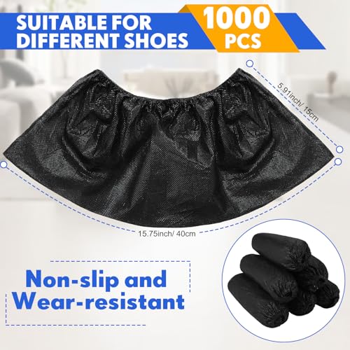 Vabean 1000 Pcs Disposable Shoe Cover Non Slip Dust Proof Boot Cover, Black - color: Black