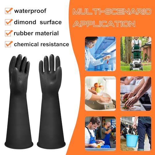 16" Chemical Resistant Gloves, Black Safety Work Heavy Duty Rubber Gloves - color: 16 Inch