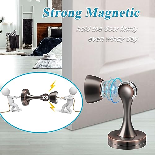 Magnetic Door Stoppers, Wall Floor Mount Door Stop, Oil Rubbed Bronze Heavy Duty Catch Holder, Stainless Steel, Doorstops for Bottom of Door, 2 Pack - color: Oil Bronze