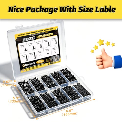 KADRICK 435Pcs M4 Countersunk Screw Kit,Flat Head Bolts 8MM-25MM - size: M4 435Pcs 8-25mm