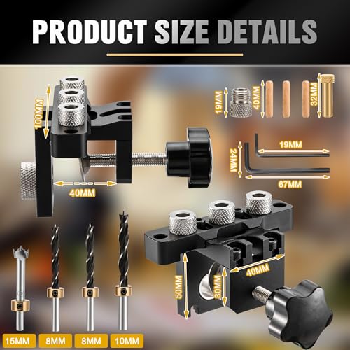 3-in-1 Dowel Jig Kit, Self Centering Doweling Jig for Straight Holes, Woodworking Adjustable Width Drill Guides Locator, Woodworking Joints Tool with 5/16", 3/8", 19/32" Drill Bits - size: Portatile, style: 3 in 1 Pocket Hole Jig