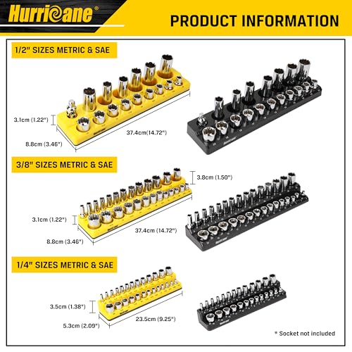 HURRICANE Magnetic Socket Organizer Set, 6 Piece Socket Holder Set Includes 1/4", 3/8", 1/2" Drive Metric SAE Socket Trays - size: 6 Piece