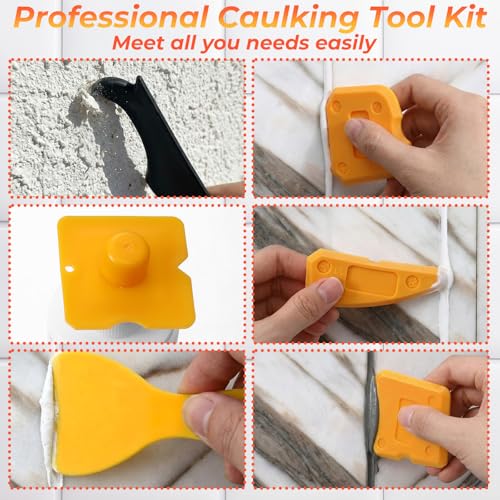 Pickmesh 33 Pcs Silicone Caulking Tool Kit Set 3 in 1 Caulk Remover & Grout Removal Tool with Pads 2 in 1 Razor Blade Scraper with Blades Sealant Finishing Tools for Kitchen Bathroom Sink Window Floor