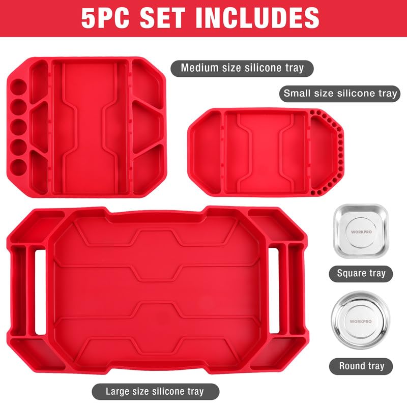 WORKPRO 5-Piece Tool Organizer, Non-Slip Flexible Tool Tray Set