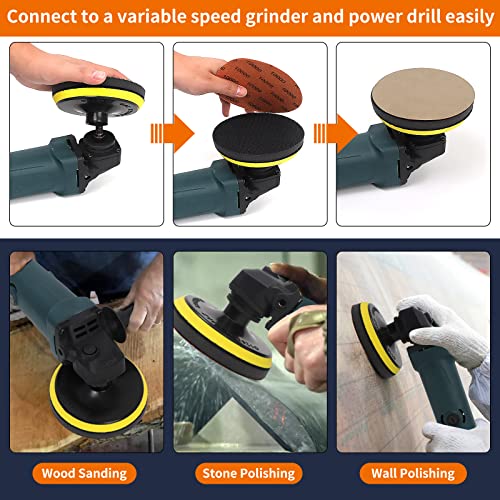 Pomsare 45PCS 5 Inch Wet Dry Sanding Discs Kit with Hook and Loop Backing Pad 5/8-11 and Foam, Angle Grinder Drill Sanding Attachment, Sander for Drill 400 to 5000 Grits Sandpaper for Wood Metal Car - style: 5 Inch