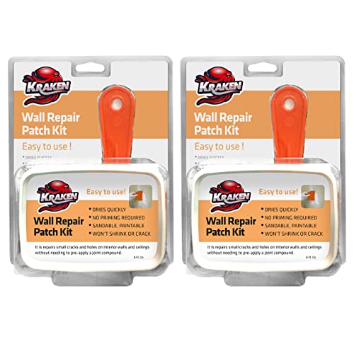 Kraken Bond Drywall Patch Repair Kit - (2x8 fl.oz.) Easy to Use Wall Patch Repair Kit for Drywall Hole & Cracks, Includes Aluminum Self-Adhesive Patch, Grit Sandpaper, Plastic Putty Knife, 2 Pack - size: 2 Pack