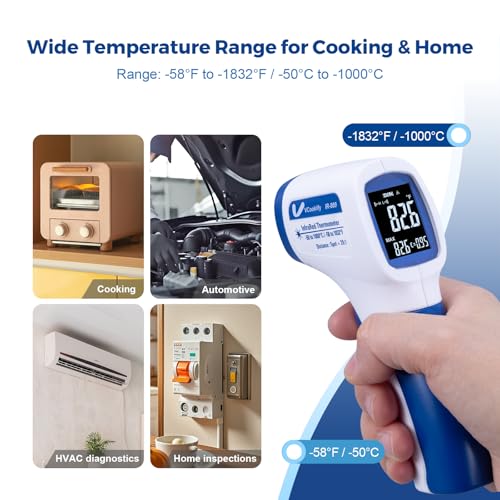 Ring Laser DS20:1 Infrared Thermometer Temperature Gun with Meat,Thermal Gun with Adjustable Emissivity&High/Low Alarm,±1% Accuracy,-58~1832℉ IR Temp Gun with Reverse Display for Food HVAC - color: Blue