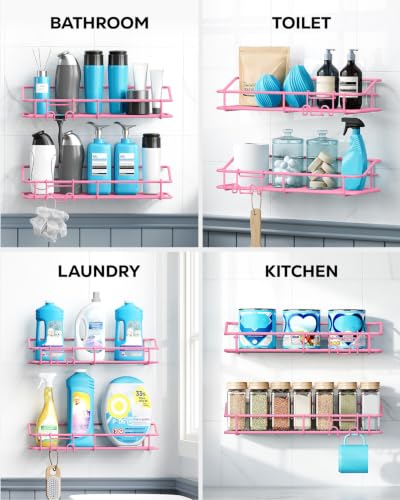 Nieifi Shower Caddy Adhesive, Shower Shelves, Shampoo Holder for Bathroom - color: Pink, size: 2 Pack