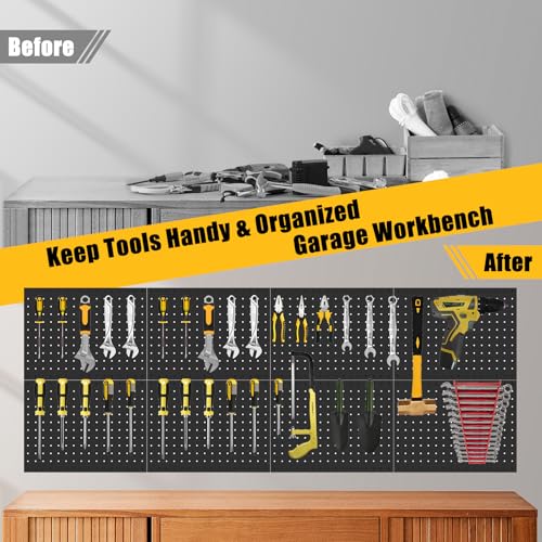 PBHEPJ 10 Pcs Metal Pegboard Panels, 16"x12" Heavy Duty Peg Boards for Garage and Garden Tool Storage, Includes Drywall Anchors and Screws Kits, Black
