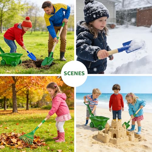VICHTOP 10Pcs Kids Gardening Tools Set - Wheelbarrow Toys with Shovel, Rake, Hoe and Leaf Rake for Outdoor Backyard Play, STEM Educational Toys, for Toddler Boys & Girls Ages 3 4 5