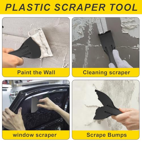15 Pack Plastic Putty Knife Set - 12 Flexible Plastic Paint Scraper Tool and 3 Detail Scraper Tool for Spackling, Repairing Drywall, Removing Wallpaper, Applying Mud or Plaster