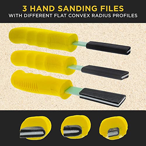 Dura-Gold Set of 3 Different Contour Hand Sanding File Block Sticks with 40 Sheet Hook & Loop Sandpaper Kit - Flat Convex Radius Profile Shapes - style: Flat