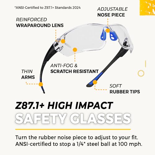 TradeSmart Shooting Ear Protection for Gun Range, NRR 28 Earmuffs & Eyewear - color: Clear Glasses - Blue