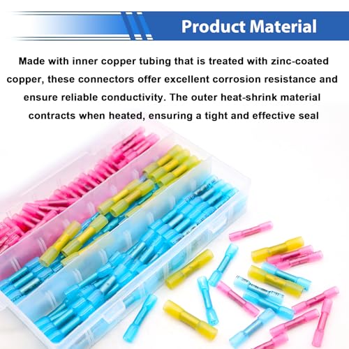 smseace 100PCS Heat Shrink Butt Connector with Crimping Tool 22-10AWG Waterproof Electrical Wire Crimp Connectors for Automotive Boat Stereo Industrial Equipment - size: 100Pcs