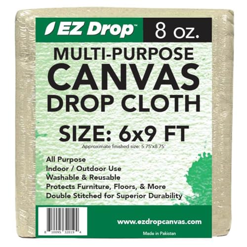 EZ Drop Painter's Large Canvas Fabric Drop Cloth for Painting (6 ft. x. 9 ft.) - size: 6 ft. x 9 ft.