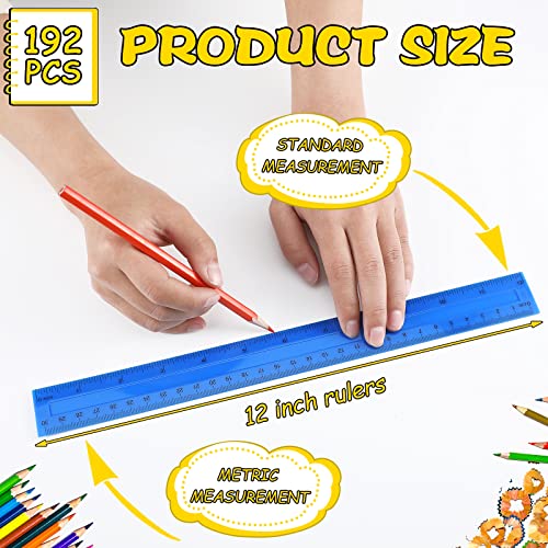 Teling 192 Pack Rulers Bulk for Classroom,Kids School Supplies,12 Inch - size: 12 Inch