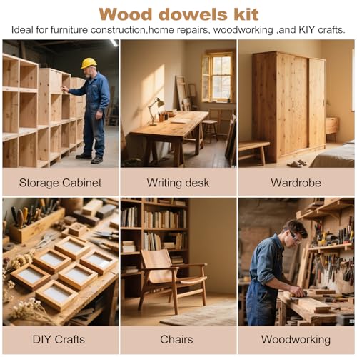 150Pcs Wooden Dowel Pins Kit 3/8" x 1-1/2 Inch Small Fluted Wood Dowels Pegs Hardwood Pin for Furniture Woodworking Crafts, Furniture, Door, DIY - size: 10mm x 40mm - 150PCS