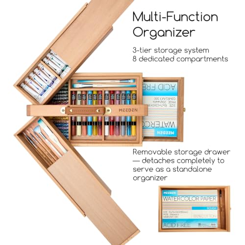 MEEDEN Portable Artist Supply Storage Box: Foldable Beech Wood Box - color: Natural