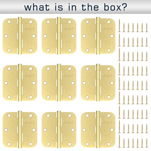 9 Pack Brushed Gold Door Hinges 3.5 Inch, 5/8" Radius Rounded, Standard Residential for Doors,Sturdy Hinges - size: 9 Pack