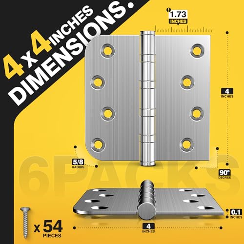 KOLET Ball Bearing Door Hinges, 4 x 4 Inches, Brushed Nickel, 6 Pack - color: Brushed Nickel, size: 6 Pack