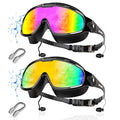 Aegend New Adult Wide View Swim Goggles, Anti-Fog/UV No Leak Swimming Goggles with Ear Plugs for Men & Women - color: Bright Rose & Aqua