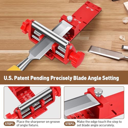 Chisel Sharpening Jig, Wood Honing Guide for Chisels and Planes Width 0.1" to 2.8" with Sharpening Angle Fixture, Angle Gauge from 10° to 45°(Excluding Sharpening Stone) - style: Excluding Sharpening Stone