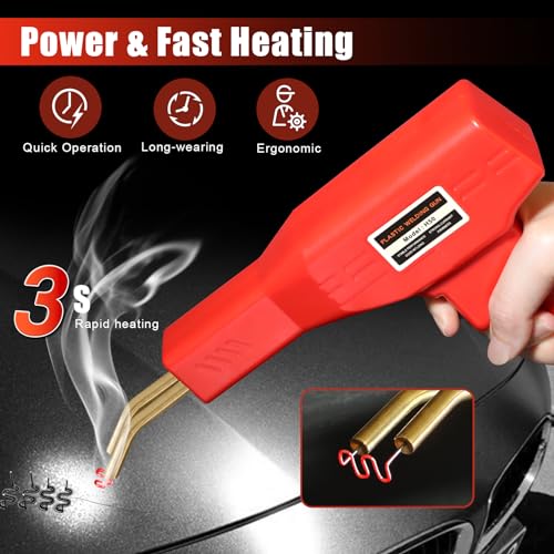 ATOLS Upgraded Plastic Welder, 1000PCS Staples, Pure Copper Transformer, Rapid Heating, Plastic Welding Kit, Hot Stapler Kit, Plastic Welder Gun Kit, Car Bumper Repair Kit, Plastic Repair Kit(Red)
