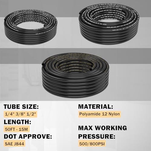 CheeMuii 100PCS Brass DOT Air Line Fittings with 3 Roll 50FT DOT Air Lines - size: 50FT-3ROLL-100PCS