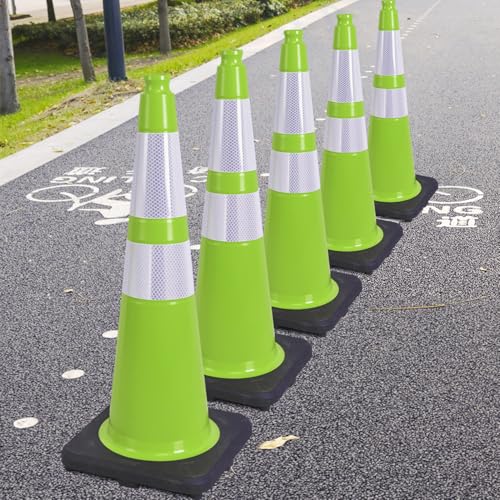 Fluorescent Green PVC Traffic Cones, 28" Large, 8 Count - color: Green, size: 28" Large