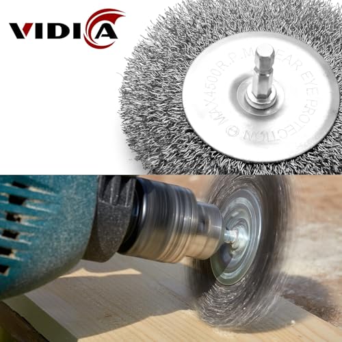 VIDICA Wire Brush for Drill Set 9Pcs,Abrasive Wire Wheel for 1/4 Inch Hex Shank, Wire Cup Brush for Drill, Coarse Crimped Carbon Steel Wire Brush Set for Removing Paint and Rust