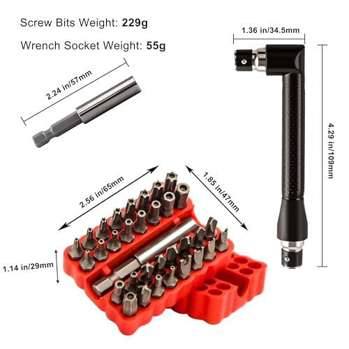 34pcs Security Bit Set 1/4 Inch Hex Shank Screwdriver Bit Set,Tamper Proof Bits-Torx+Hex+Tri Wing+Star+Spanner for Torx Security Screwdriver Set,High Hardness Impact Driver Bit Set(Red+Wrench) - color: Red+wrench