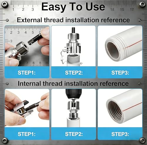 2026 New Pipe Thread Cutting Tool, Internal & External Pipe Threading Tool, PVC Pipe Threader for 1/2", 3/4", 1" Sizes PVC Pipes Suitable for All Electric Drills (3PCS)