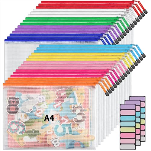 JARLINK A4 Mesh Zipper Pouch Bags, 30 Pcs Waterproof Zipper Pouch Bags - style: 30pcs