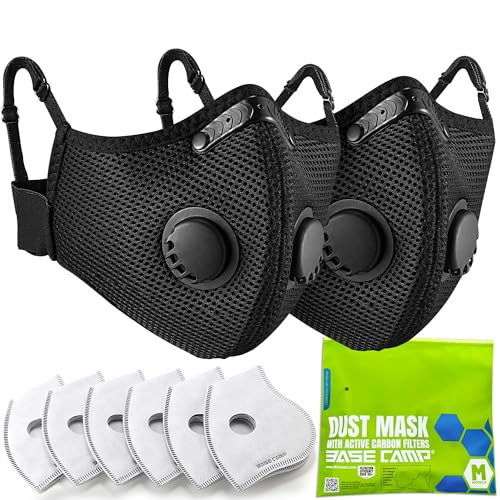 BASE CAMP Upgrade M Plus Dust Mask 2 Pack, Breathable Reusable Dust Face Mask with 6 Activated Carbon Filters for Woodworking Construction Mowing Grinding - style: Modern2