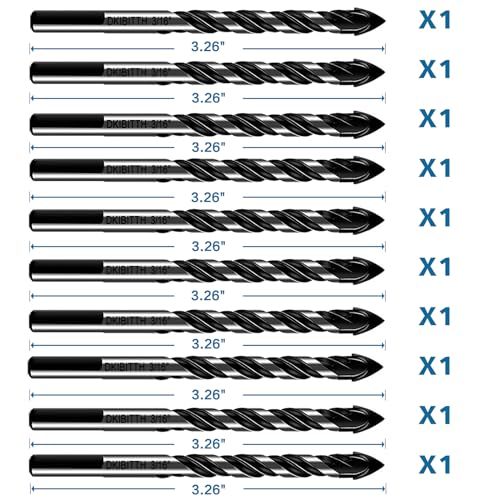 10-Piece 3/16" Masonry Drill Bits for Tile Glass Ceramic Wall Brick Stone Soft-Metal Wood, 1/4 Inch Concrete Drill Bits Cement Drill Bit Set, 3-Flat Shank, YG8 Carbide Tungsten Steel Alloy Tip 5mm - size: 10 Piece 3/16 Inch Drill Bit Set