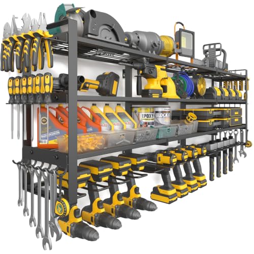 49''W Power Tool Organizer Wall Mount, 650LBS, 4 Tier, 12 Drill Holders - size: 49.4" Width 4-Tier