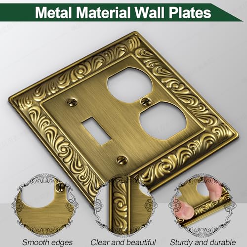 3-Pack Antique Brass Decorative Combo Toggle/Outlet 2 Gang Wall Plate - size: 2 Gang Toggle/Duplex