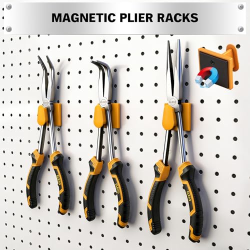3-Piece 11 Inch Long Reach Pliers Set with 3 Magnetic Plier Racks, Extra Long Needle Nose Pliers Set Includes Straight, 45° & 90° Bent Nose Plier, Pliers Tool Set for Tight Spaces - style: 3pcs Long Reach