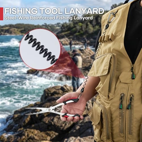 Fishing Pliers - Stainless Steel Needle Nose | Hook Remover & Line Cutter, Non-Slip Handle, For Freshwater & Saltwater