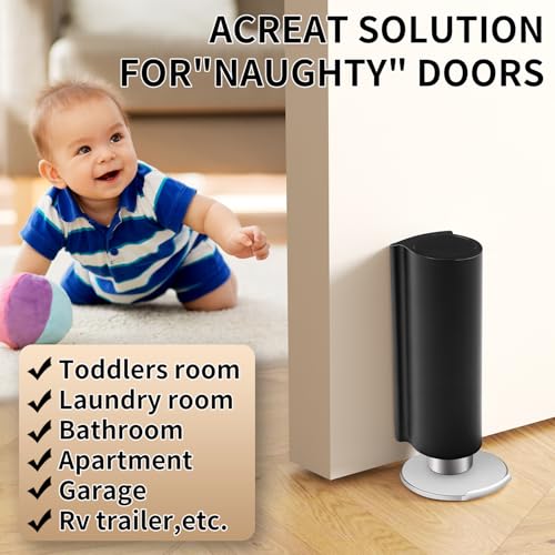 Magnetic Door Stoppers Black WYGWP Stainless Steel No Drilling Wedge Stops Heavy Duty Catch Holder to Keep Doors Open - color: Black Door Stop