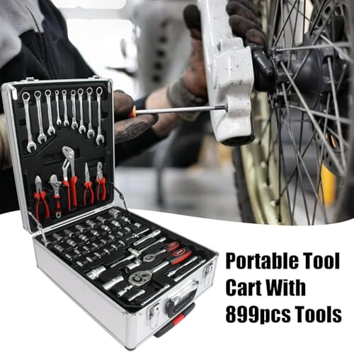 899PCS Tool Set, Household Tool Kit with Rolling Tool Box, Complete Tool Box Set Hand Tool Set with Tool Box, Mechanic Tool Set Rolling Tool Set for Home/Auto Repair Tool Set (White) - color: 899pcs - White