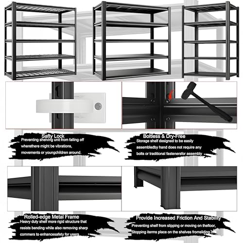 5-Tier Heavy Duty Garage Shelving, 3,000 lbs Capacity Adjustable Metal Storage Shelving Unit for Garage, Basement, Warehouse and Workshop, 62" W x 23.5" D x 72" H - size: 5T 62"W x 24"D x 72"H