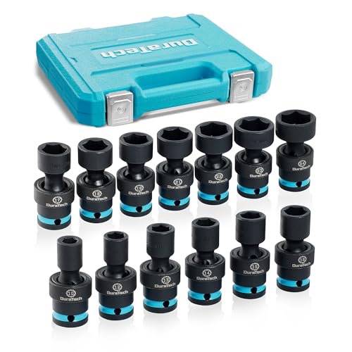 DURATECH 1/2" Drive Impact Swivel Socket Set, 13 Pcs Shallow Wobble Sockets - style: 13 PCS Metric 1/2" Dr.