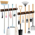 AceMining 2 Pack Broom Holder Wall Mount, 4 Holders 4 Hooks Mop Holder - color: Brown, size: 2 Pack