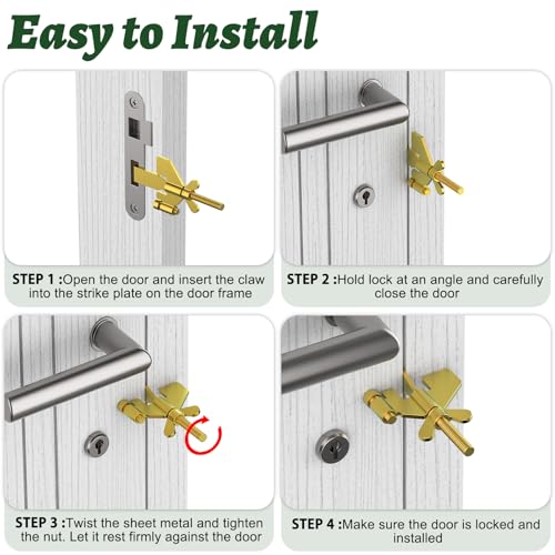 1 PCS Gold Portable Door Lock,Heavy-Duty Portable Door Lock for Home, Travel, Hotels, Apartments