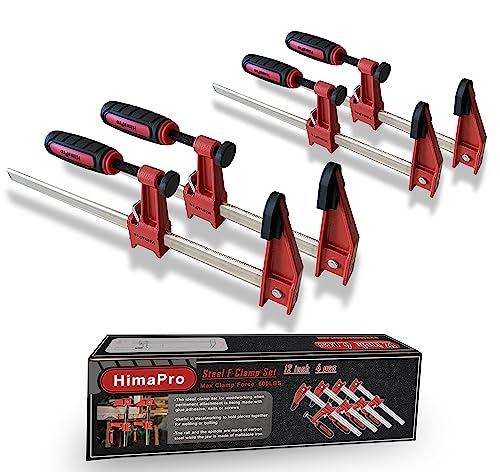 HimaPro 12 Inch Bar Clamp Set, 4 Pack 600 lbs Load Limit Medium Duty Quick Release Steel F Clamp, Ideal for Woodworking, Metalworking, and DIY Projects - color: 12 Inch Set
