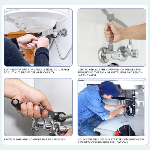 Holdly Angle Stop Wrench, Plumbing Tool for 3/8- and 1/2-Inch Valves - color: Silver