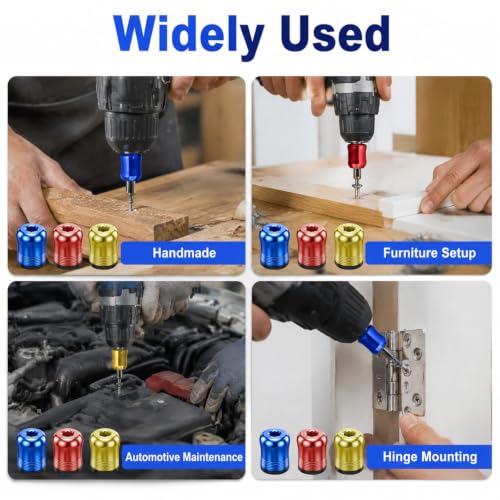 3Pcs Screwdriver Head Magnetic Ring Threaded, High Hardness Alloy Screw Holders with Serrated Locking, Anti-Slip Bit Collars for Hex Screwdrivers, Impact Drivers & Power Bits